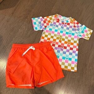 Disney Mickey Swim Set Size 10/12 Made With Magic Rash Guard + Trunks